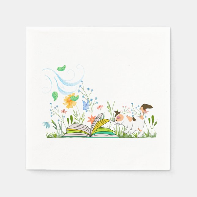 Serviette En Papier Cute Kitty Lire un livre. (Devant)