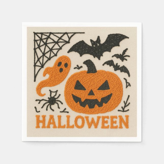 Serviette En Papier Cute Knitted Pumpkin Bat Halloween (Devant)