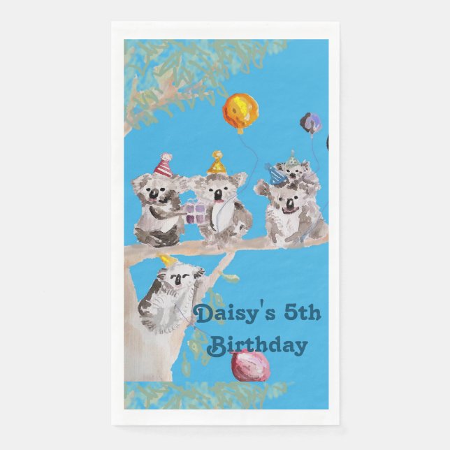 Serviette En Papier Cute Koala Ours Anniversaire Animal Party Serviett (Devant)