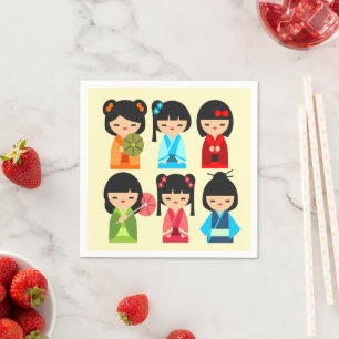 Serviette En Papier Cute Kokeshi poupées japonaises