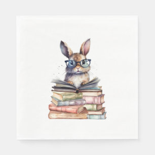 Serviette En Papier Cute Lecture Bunny Avec Lunettes Livres Vêtements 