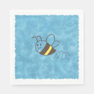 Serviette En Papier Cute Little Bee Flying Blue Aquarelle Baby shower