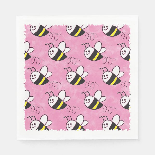Serviette En Papier Cute Little Bee Motif Baby shower aquarelle (Devant)