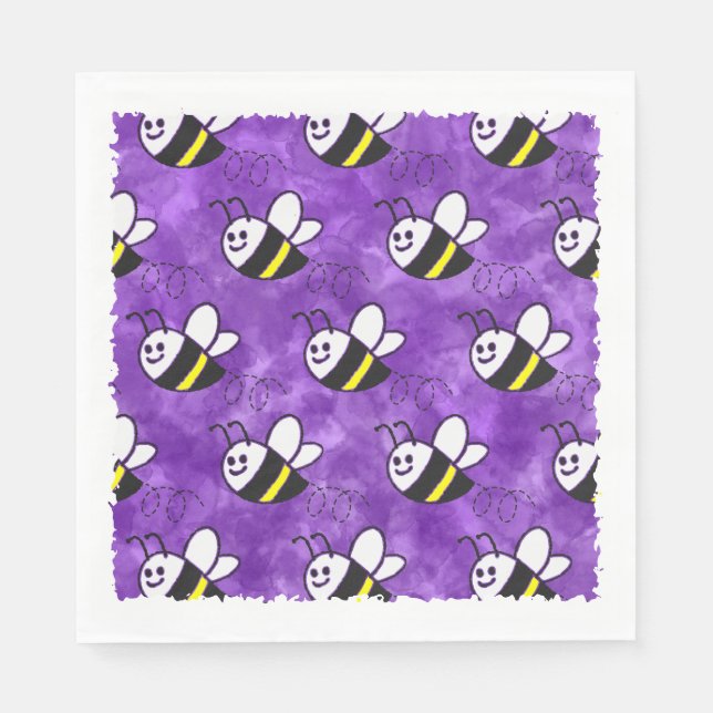 Serviette En Papier Cute Little Bee Motif Baby shower aquarelle (Devant)