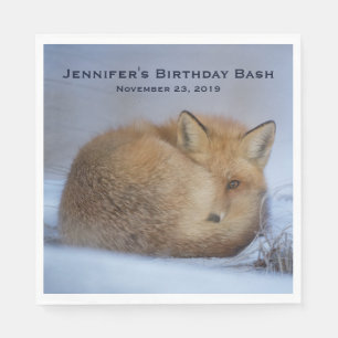 Serviette En Papier Cute Little Fox Curling Up Winter Photo Anniversai