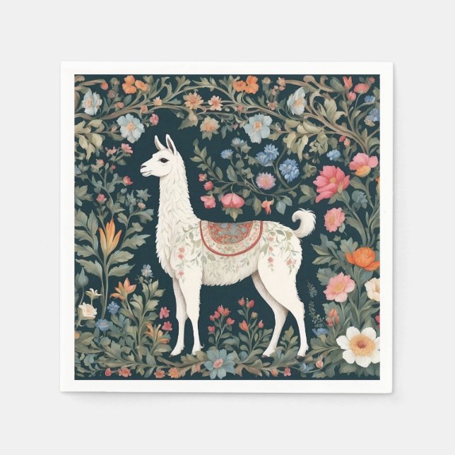 Serviette En Papier Cute Llama Élégant Floral (Devant)