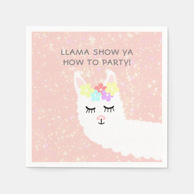 Serviette En Papier Cute Llama Floral Blush rose fête d'anniversaire (Devant)