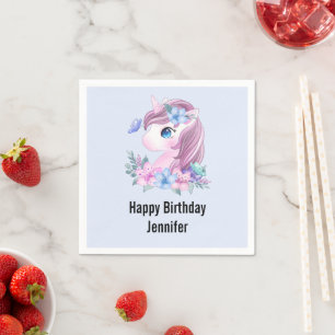 Serviette En Papier Cute & Magique Baby Unicorn en Aquarelle Anniversa