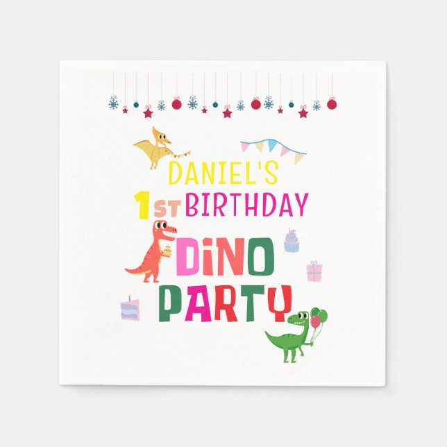 Serviette En Papier Cute Modern Dino Dinosaur fête d'anniversaire pour (Devant)