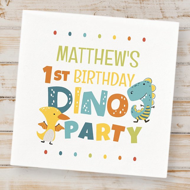 Serviette En Papier Cute Modern Dino Dinosaur fête d'anniversaire pour (Créateur téléchargé)