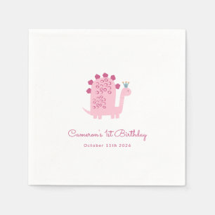 Serviette En Papier Cute Modern Pink Dinosaur 1er anniversaire