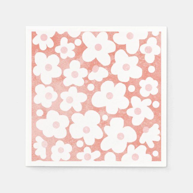 Serviette En Papier Cute Moderne Retro Rose Daisy Floral (Devant)