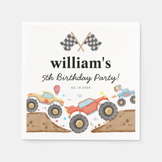 Serviette En Papier Cute Monster Camion Bash Voiture Drapeaux de cours (Devant)
