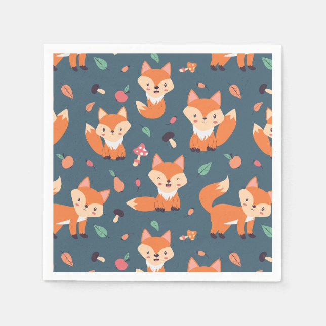 Serviette En Papier Cute Motif Orange Fox (Devant)