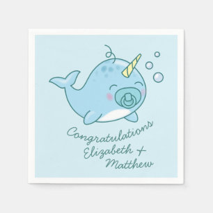 Serviette En Papier Cute Narwhal Baby shower Kawaii Blue Boy