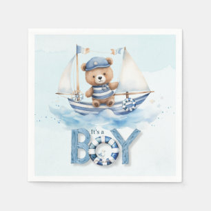 Serviette En Papier Cute Nautical Blue Boat Teddy Bear Boat Baby showe