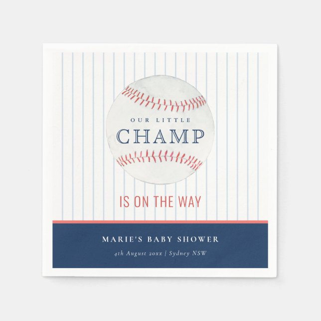 Serviette En Papier Cute Navy Notre Petit Champ Baby shower De Basebal (Devant)