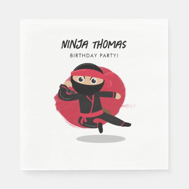 Serviette En Papier Cute Ninja Warrior Black & Red Anniversaire de enf (Devant)