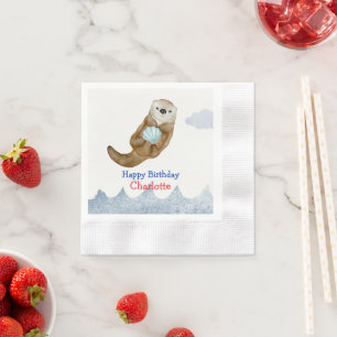Serviette En Papier Cute Ocean Otter Scallops fête d'anniversaire