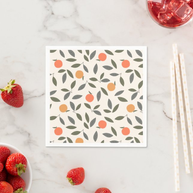 Serviette En Papier Cute Orange et Motif Feuille (En situation)