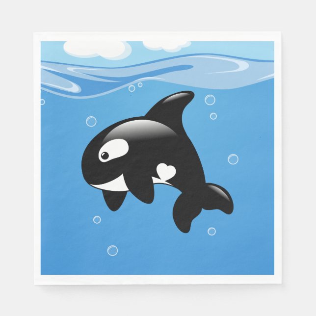 Serviette En Papier Cute Orca Whale on Blue (Devant)