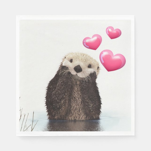 Serviette En Papier Cute Otter avec Love Hearts (Devant)