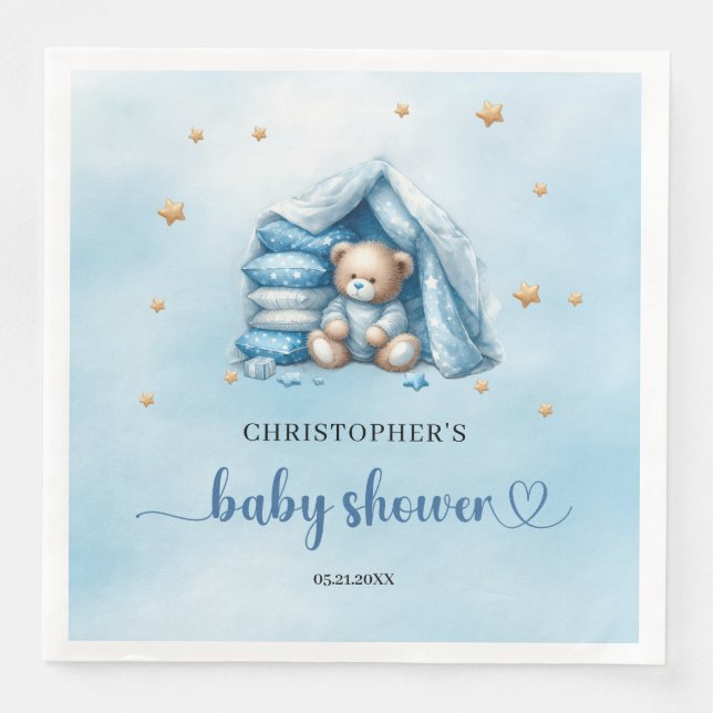 Serviette En Papier Cute ours en peluche garçon baby shower serviettes (Devant)