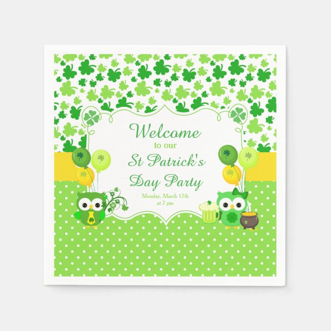 Serviette En Papier Cute Owls St Patrick's Day Party (Devant)