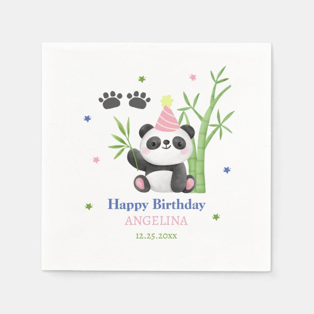 Serviette En Papier Cute Panda Bear Bamboo Birthday  (Devant)