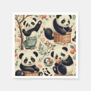 Serviette En Papier Cute Panda Vintage Peinture sans joint