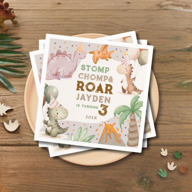 Serviette En Papier Cute Pastel Dinosaur Birthday Party  (Créateur téléchargé)