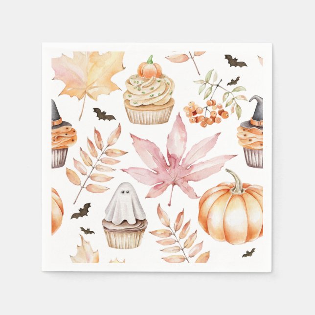 Serviette En Papier Cute Pastel Éffrayant Cupcakes Motif Halloween (Devant)