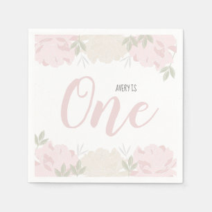 Serviette En Papier Cute Pastel Pink Peonies 1er anniversaire de bébé