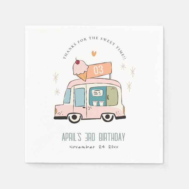Serviette En Papier Cute Pastel Sweet Time Glace Cream Camion Annivers (Devant)