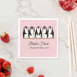 Serviette En Papier Cute Penguin Bride's Flock Rose Enterrement de Vie