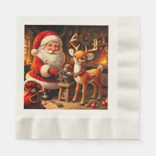 Serviette En Papier Cute Père Noël et Reindeer