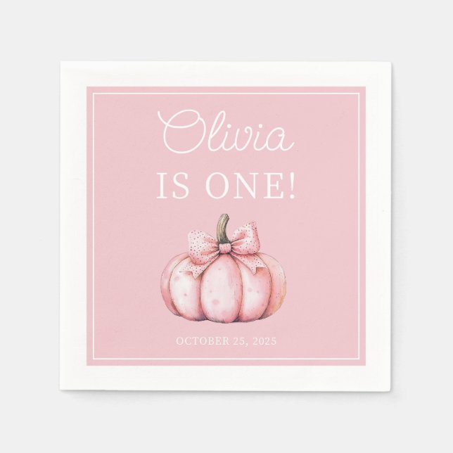 Serviette En Papier Cute Pink Pumpkin Baby Girl 1st Birthday (Devant)