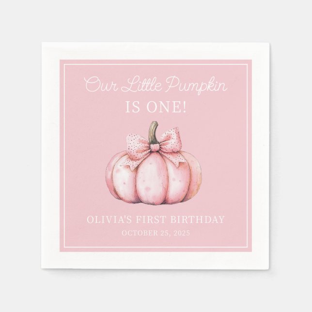Serviette En Papier Cute Pink Pumpkin Girl Baby First Birthday (Devant)