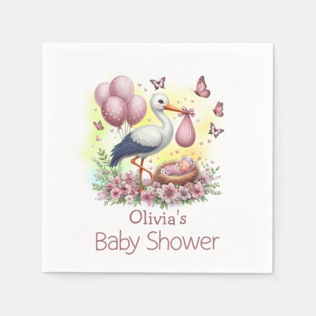 Serviette En Papier Cute Pink Stork Girl Baby shower serviettes (Devant)