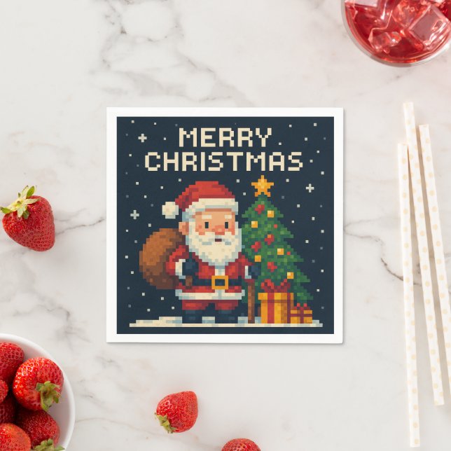 Serviette En Papier Cute pixel art Santa Claus (En situation)