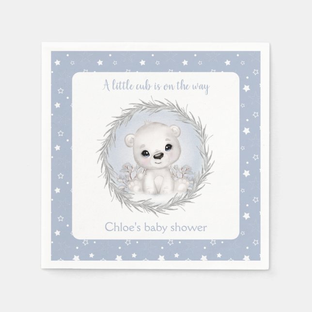 Serviette En Papier Cute Polar Ours Bleu Baby shower garçon d'hiver (Devant)