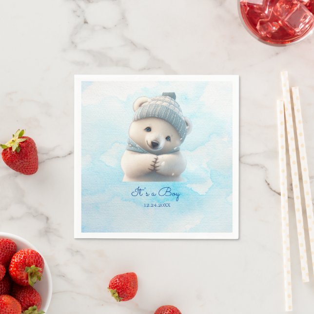 Serviette En Papier Cute Polar Ours Hiver Bleu Baby shower Son Garçon (En situation)