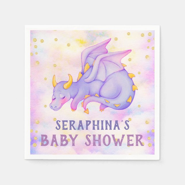 Serviette En Papier Cute Purple Dragon Girls baby shower Napkin (Devant)