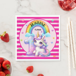 Serviette En Papier Cute Rainbow et Unicorn 1er anniversaire