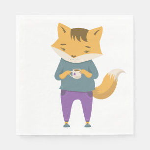Serviette En Papier Cute renard avec tasse de thé
