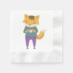 Serviette En Papier Cute renard avec tasse de thé