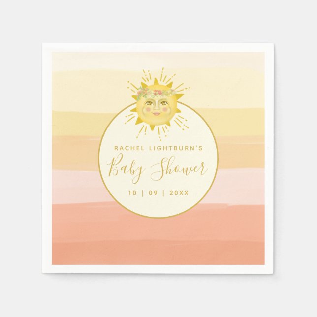 Serviette En Papier Cute rose Boho Rainbow Ray of Sunshine Baby shower (Devant)