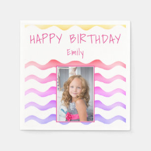 Serviette En Papier Cute rose violet Waves Girl Birthday Photo