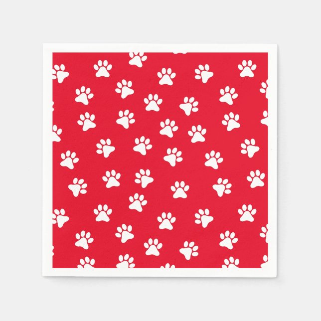 Serviette En Papier Cute rouge et blanc Empreinte de patte Motif servi (Devant)
