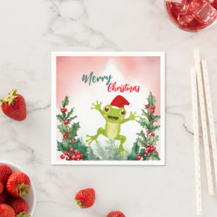 Serviette En Papier Cute Rouge Joyeux grenouille de Noël Père Noël fêt